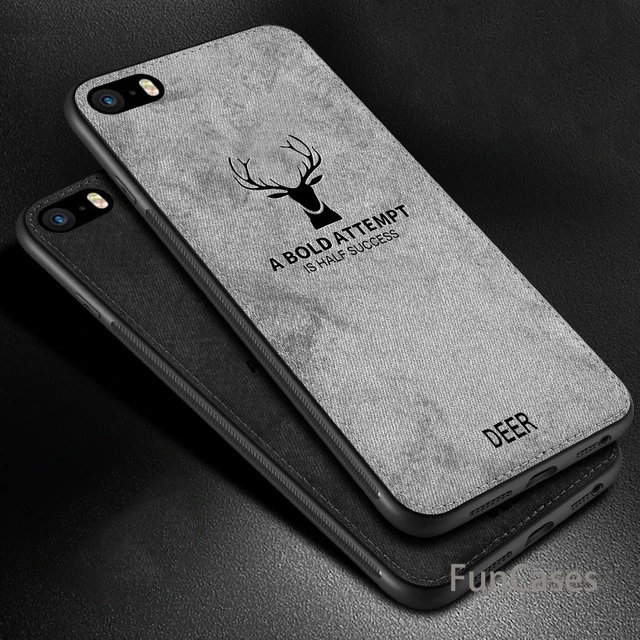 

For iPhone SE Case Cloth Distressed Hard Back Cover For Apple iPhone 5s 5 6s 7 8 Plus Phone Cases Soft Frame Fabric Fundas
