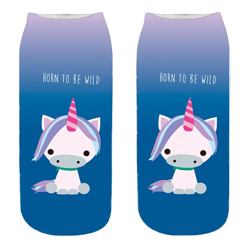 3D с милым принтом носки единорогами для женщин Kawaii Утепленные ботильоны Короткие