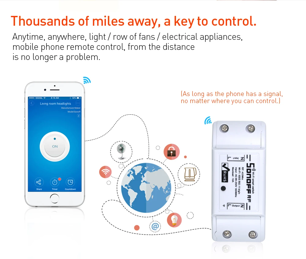 Itead SONOFF RF Wi-Fi Беспроводной переключатель для модули для автоматизации умного дома таймер Diy дистанционного управления AC 90-250V 220V 433 МГц