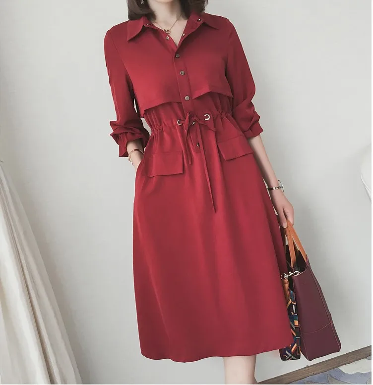 Детская модная одежда, красное и элегантное большого размера 4XL 3XL платья женские повседневные осенние качественные Дизайн Тонкий платье черного цвета женские ботильоны без шнуровки; большие XL# W100