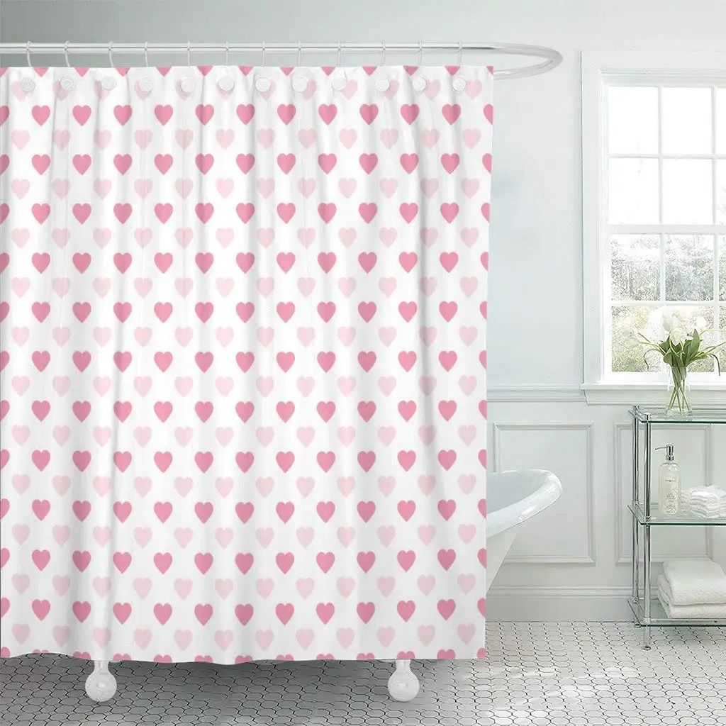 Buy Shower Curtain with Hooks Pink Love Heart Pattern Valentine's Day Red