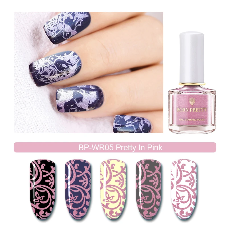 BORN PRETTY 6ml Stamping Polish Set Rose Pink Nail Color Art Plate Printing varnish Tool|Лак для ногтей| |