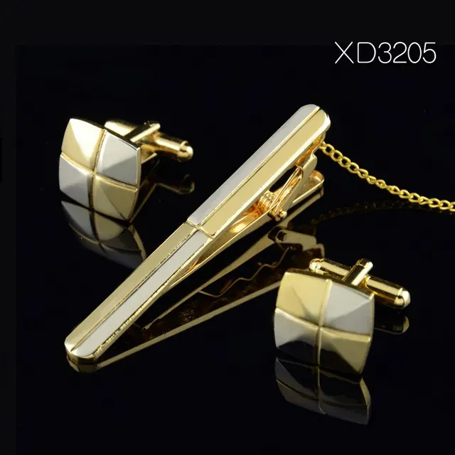Gold Tie Clip and Cufflink Set For Men Classic Meter Tie Clips