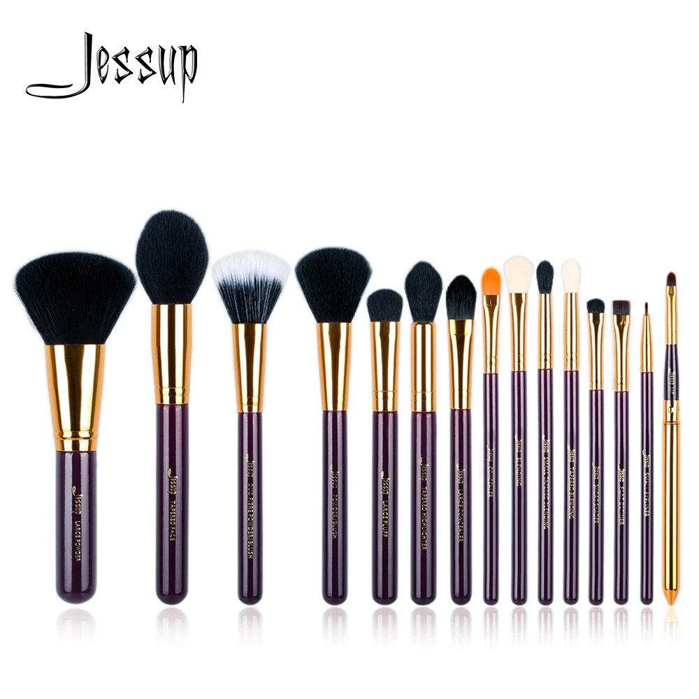 Jessup Set 15pcs Purple/ Gold Makeup Brushes Set Cosmetics Tool Make Up Brush Powder Foundation