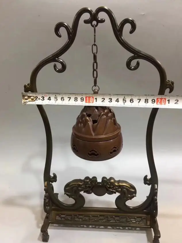 Китайская коллекция archaize латунь двойной дракон Boshan Фиолетовый висячий ладан горелка