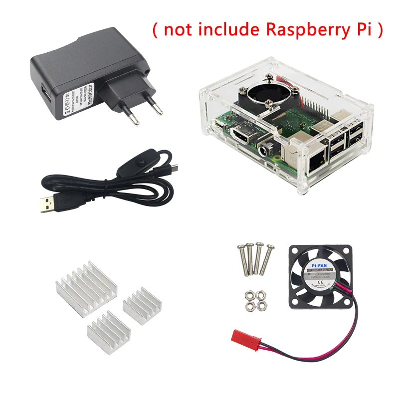 

Raspberry Pi 3 Model B Accessories kit Acrylic Case + CPU Fan + Power Adapter with Switch Button + Heat Sink for Raspberry Pi 3B
