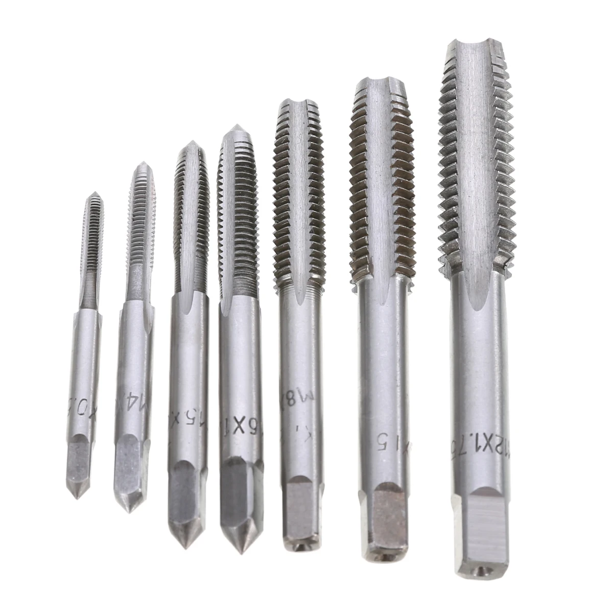 7pcs HSS Metric Thread Tap Tapper Set Right Hand 0.5mm-1.75mm Pitch M3 M4 M5 M6 M8 M10 M12 For Woodworking Tools
