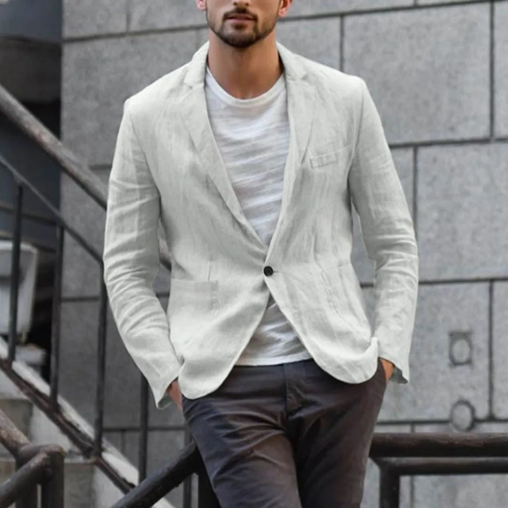 FREE OSTRICH Men's Blazer Slim Fit Linen Blend Pocket Solid Long Sleeve Suit Blazer Jacket Outwear casual jackets men blazer men - Цвет: GY