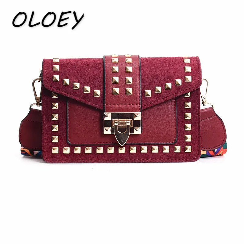 2019 جديد الكتف واسعة حزام صغيرة صندوق مربع الأزياء برشام Crossbody حقيبة الإناث أكياس حقيبة ساعي النساء للنساء!