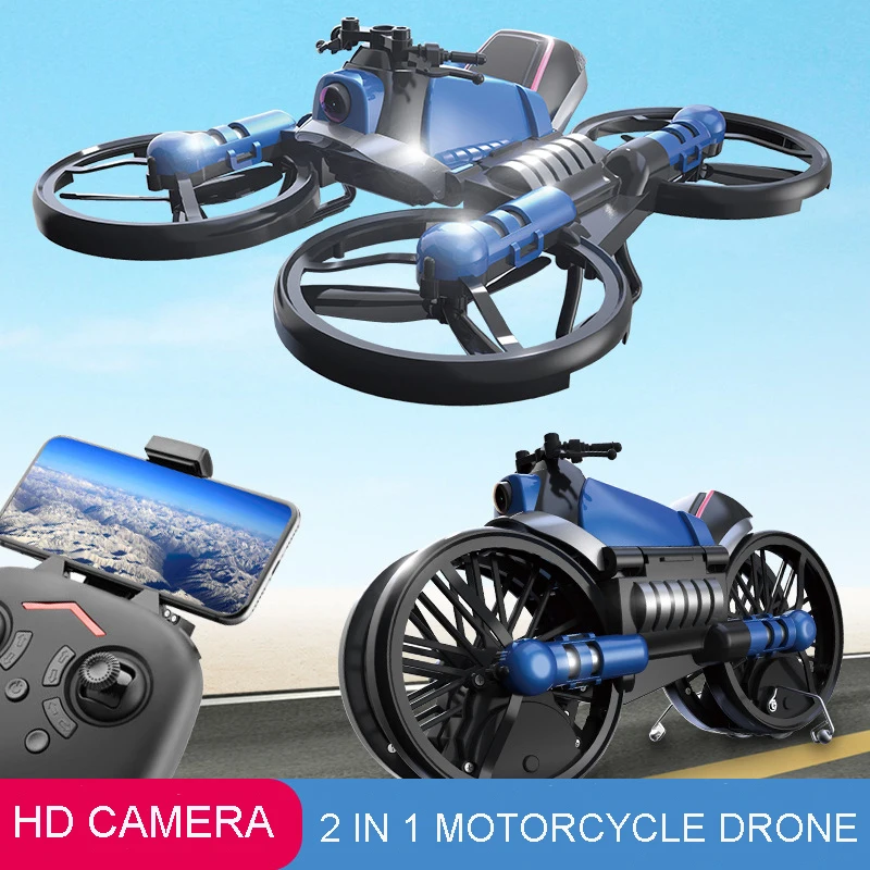 Unique H6 2-in-1 Folding RC Drone & Motorcycle Vehicle Multi-functional Folding Aircraft Vehicle 6-axis Quadcopter Toy