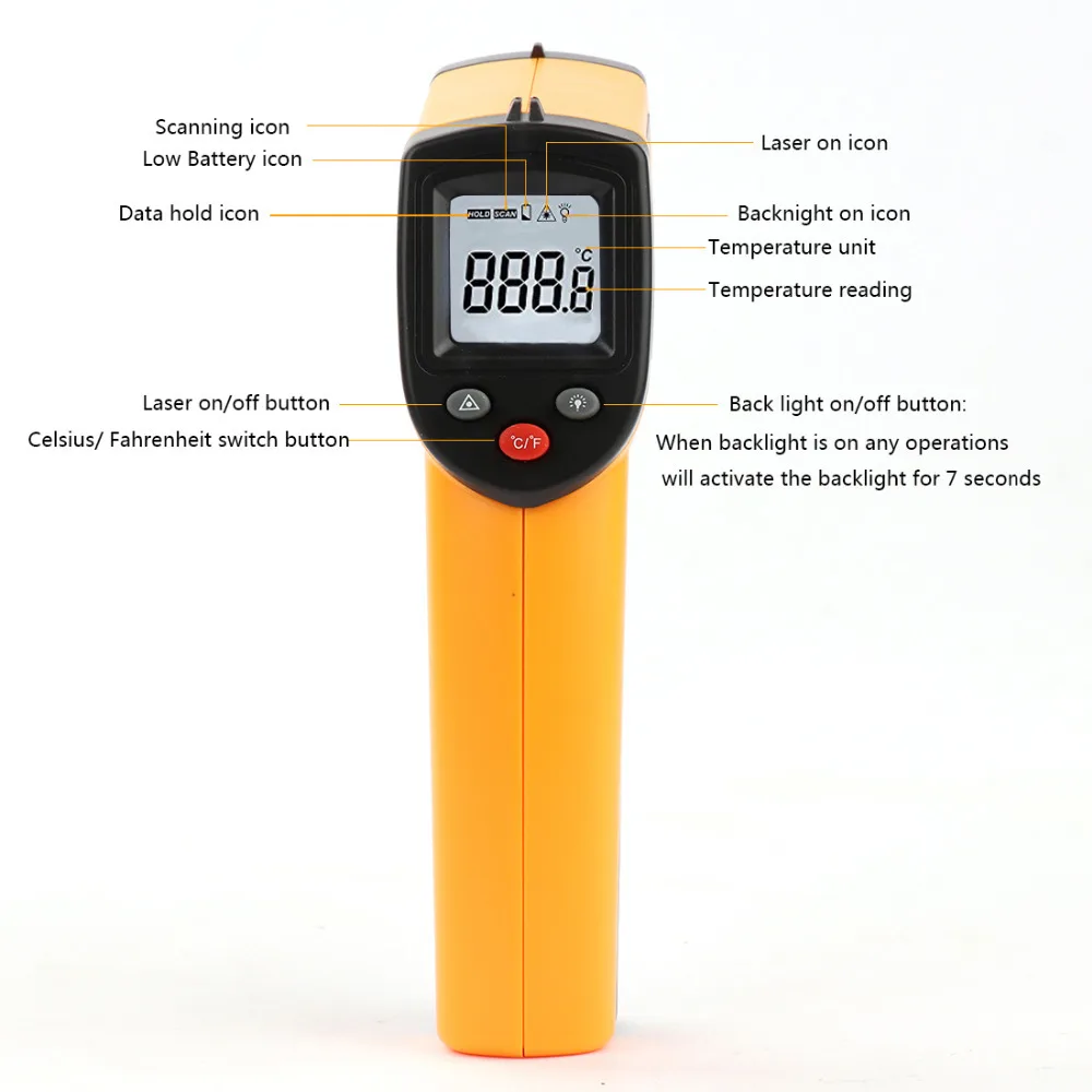 Инфракрасный электронный цифровой термометр, бесконтактный термометр для тела, инфракрасный промышленный термометр для измерения внутреннего и наружного использования