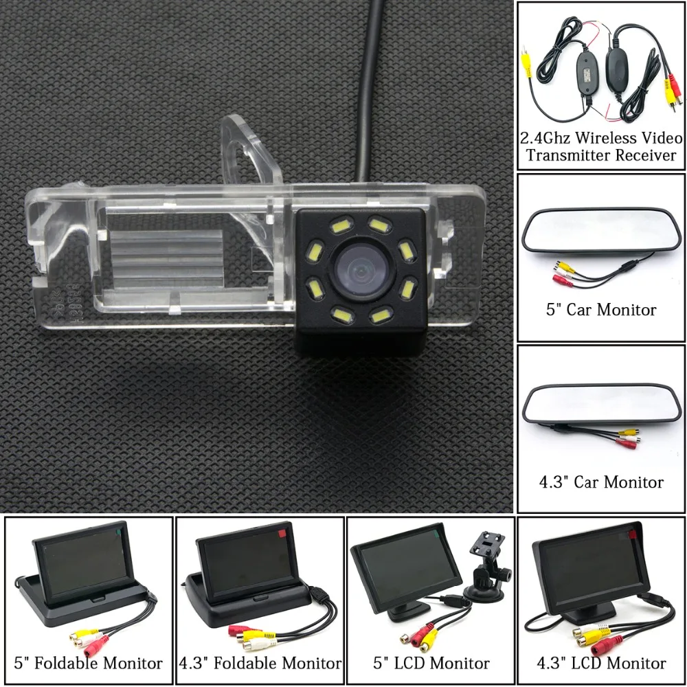 

8LED Car Parking Rear View Camera 4.3" 5" LCD Monitor 2.4GHZ Wireless For Renault Fluence Dacia Duster Megane 3 Nissan Terrano