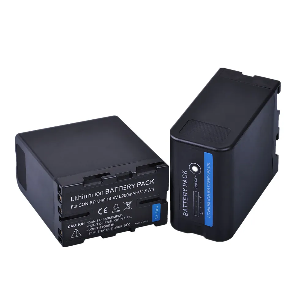 Batteria Batmax 2Pc 5200Mah Bp-U60 Bpu60 Con Indicatori Di Potenza A Led Per Videocamere Sony Pmw 300 Ex1 Ex1R Ex3 Ex3R Ex280
