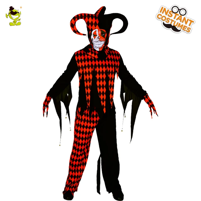 2018 mens evil jester clown costumes masquerade halloween party scary clown suit imitation party cosplay evil