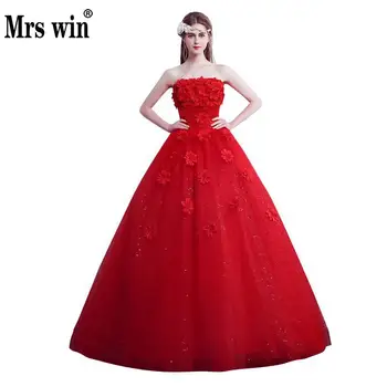 

New White And Red Strapless Wedding Dress Big Size Luxury Custom Made Cheap Wedding Dress Vestidos De Noiva