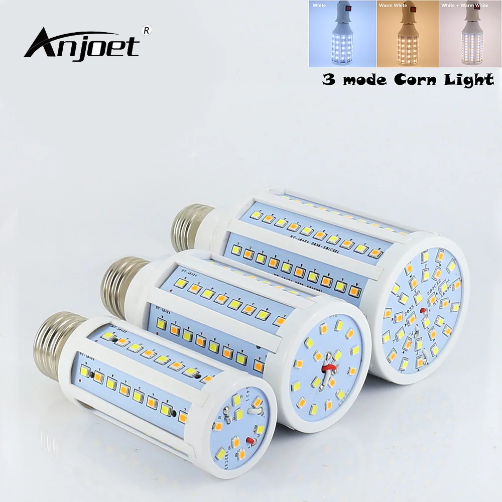 

ANJOET LED Lighting 7W 10W E27 Can transform color 3 modes LED Corn Bulbs 56 80LEDs SMD2835 AC85-265V Bulbs led lamp chandelier