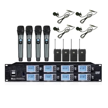 

Bolymic Professional Microphone system 4 Lavalier 4 Handheld Microphone Karaoke Conference Mics System uhf Wireless Mics System