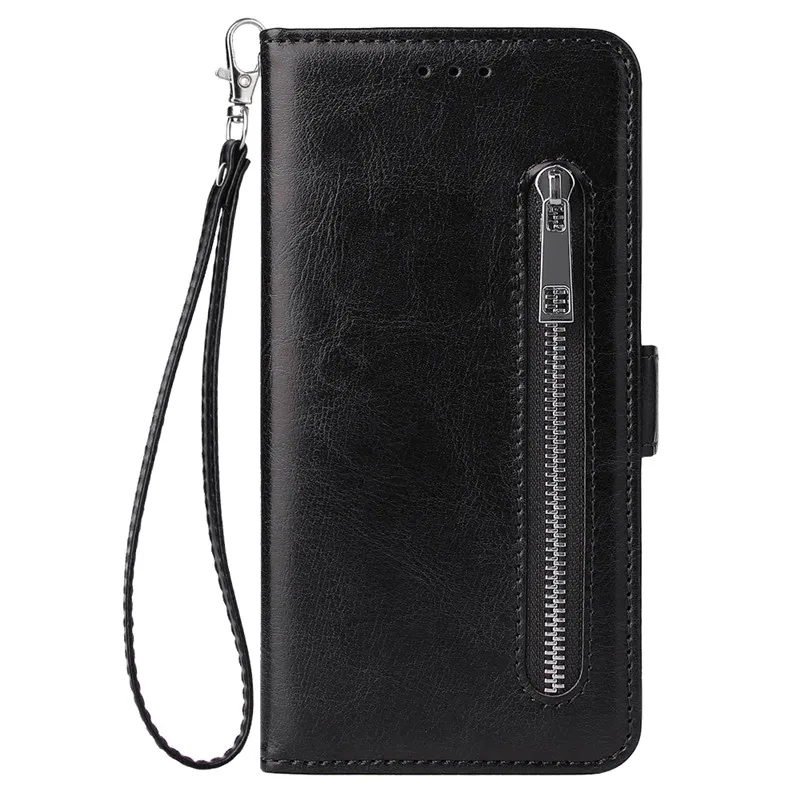 Leather Zipper Wallet Case For Huawei Y5 Y6 Y7 Pro Prime P Smart Plus Y9 Hawei Honor 8a 8x 8c 8s 9 10 Lite Flip Cover - Цвет: Black