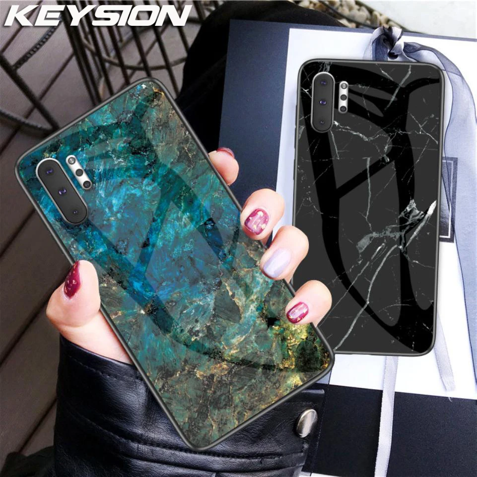 

KEYSION Marble PatternTempered Glass Case For Samsung Galaxy Note 10 10 Pro 9 8 Shockproof Phone Cover for Samsung S10 Plus S9 8