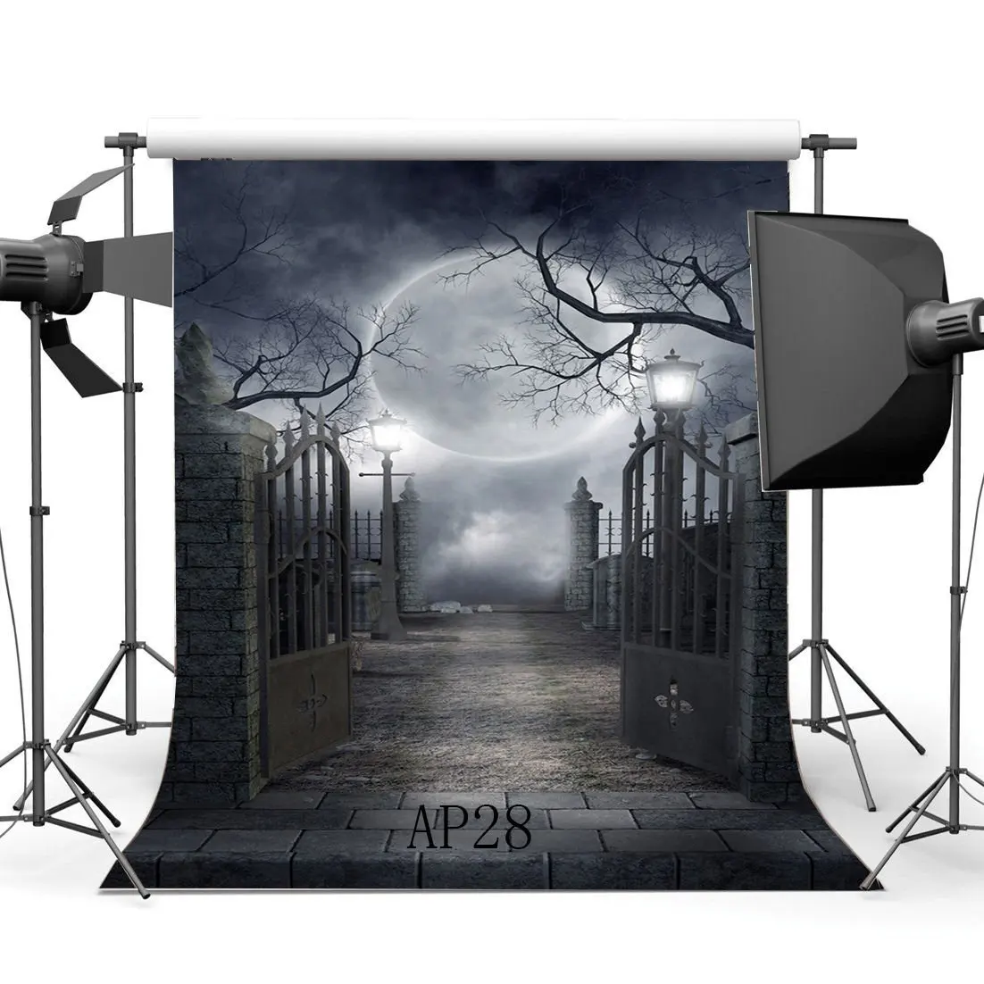 

Seamless Photography Backdrops Halloween Horror Night Mysterious Moon Door Scene Newborn Background