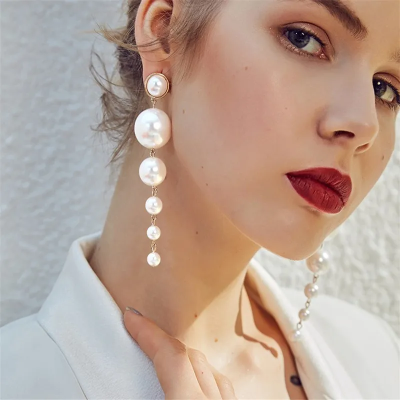 Модные длинные серьги MJARTORIA из искусственного жемчуга женские круглые