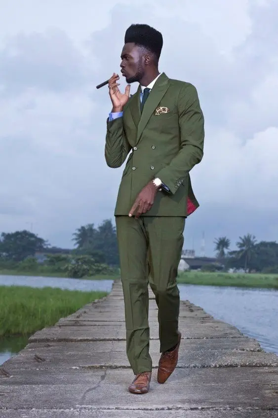 

Double Breasted Wedding Suits For Men Green Slim Fit Tuxedo Men Suit Casual Street Blazer Custom 2 Piece Mens Suits With Pants