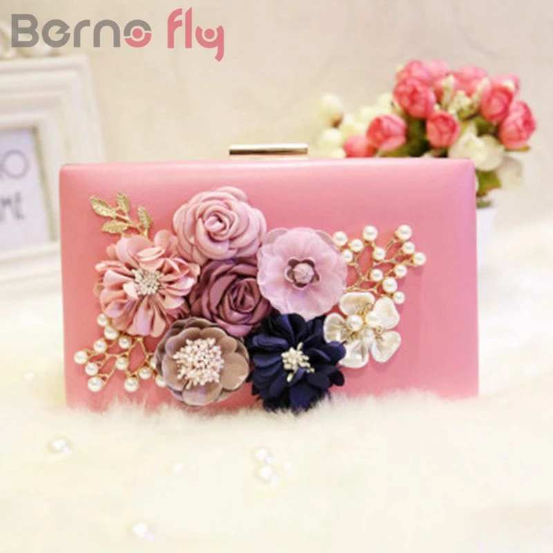 

Berno fly New Fashion Colorful Flowers Party Ladies Evening Clutch Bags Appliques Chain Hasp Women Shoulder Crossbody Bags