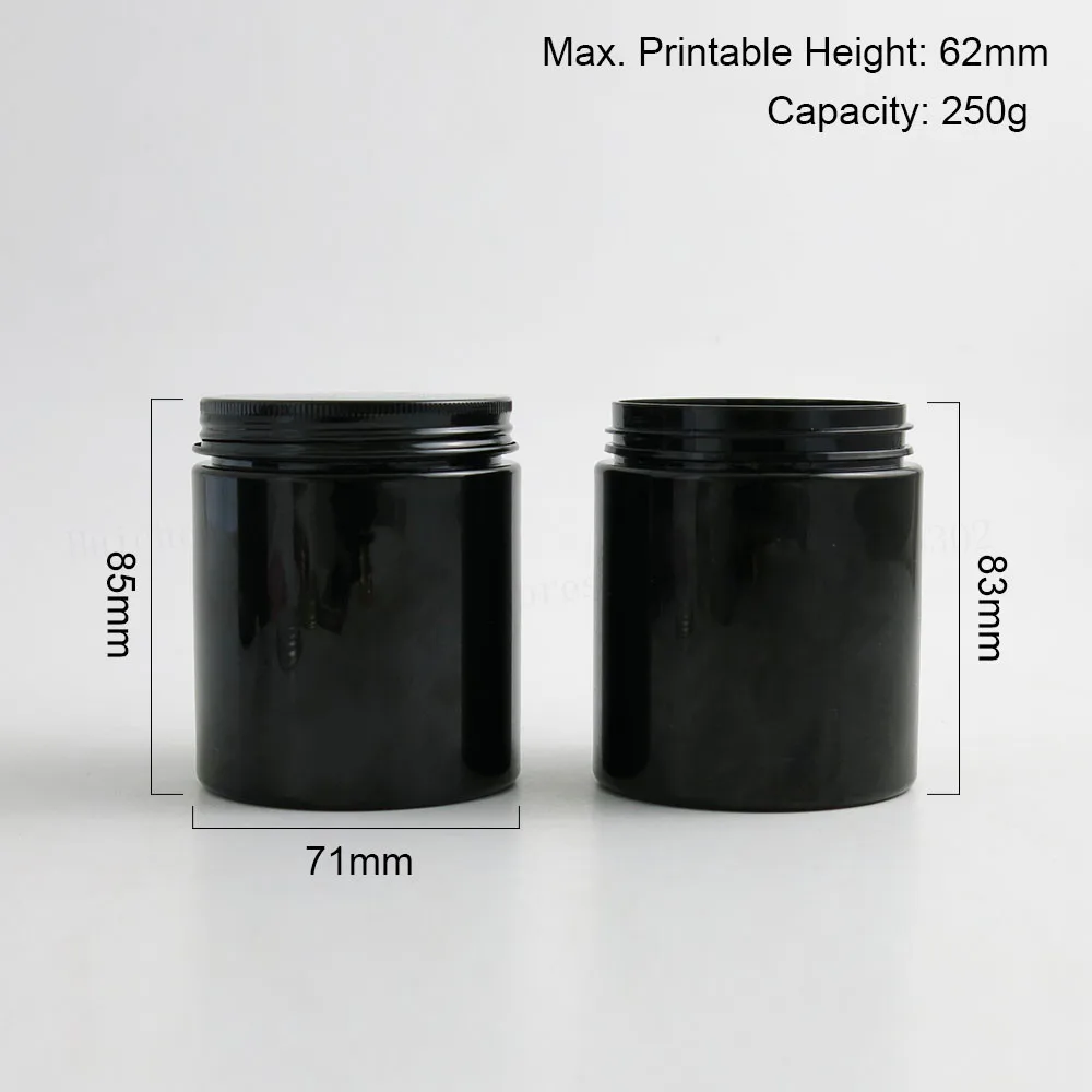 20x250 جرام سفر فارغة الأسود كريم مرطبان مستحضرات تجميل 250cc 8.3 أوقية Pet الحاويات أدوات تجميل الألومنيوم غطاء مع PE سادة