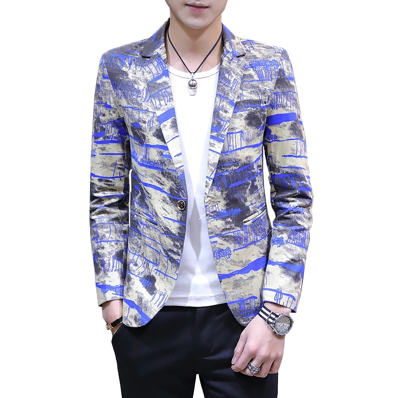 

Spring and autumn teens men blazers 2019 Slim design men suit jacket Asia size S M L XL XXL Mens flower coat