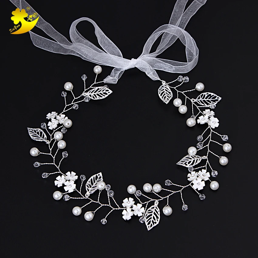 Xinyun Golden Wedding Headbands Pearls Bridal Headpiece Hair