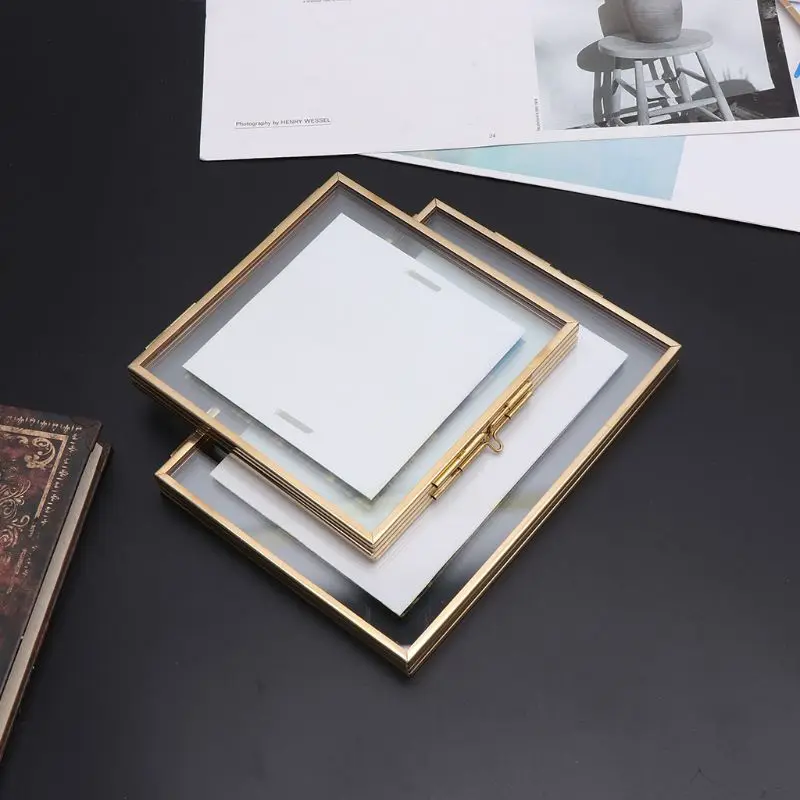 Nordic Ins Style Retro Metal Creative Double Folding Simple Glass Photo Frame Specimen Clip Picture Frame