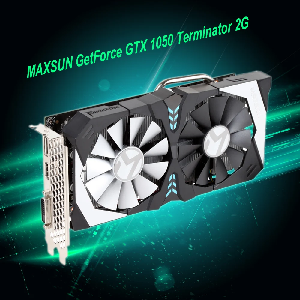 Видеокарта MAXSUN GetForce GTX 1050 Terminator 2G 7000MHz 2G/128bit GDDR5 PCI-E 3,0X16 HDMI+ DP+ DVI порт 2 вентилятора охлаждения