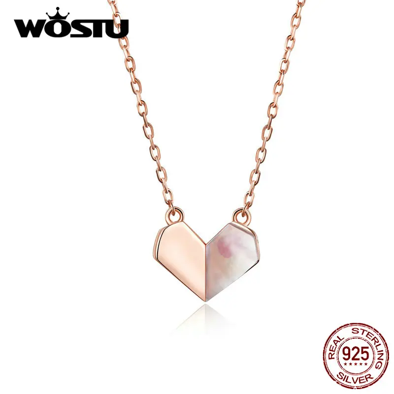 

WOSTU Rose Gold Paper Heart Necklaces 100% 925 Sterling Silver Pendant For Women Long Chain Link Wedding Luxury Jewelry CQN330