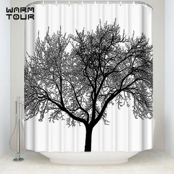 

Bath Shower Curtains Abstract Tree Silhouette Black And White Art Waterproof Mildew-resistant Bathroom Sets