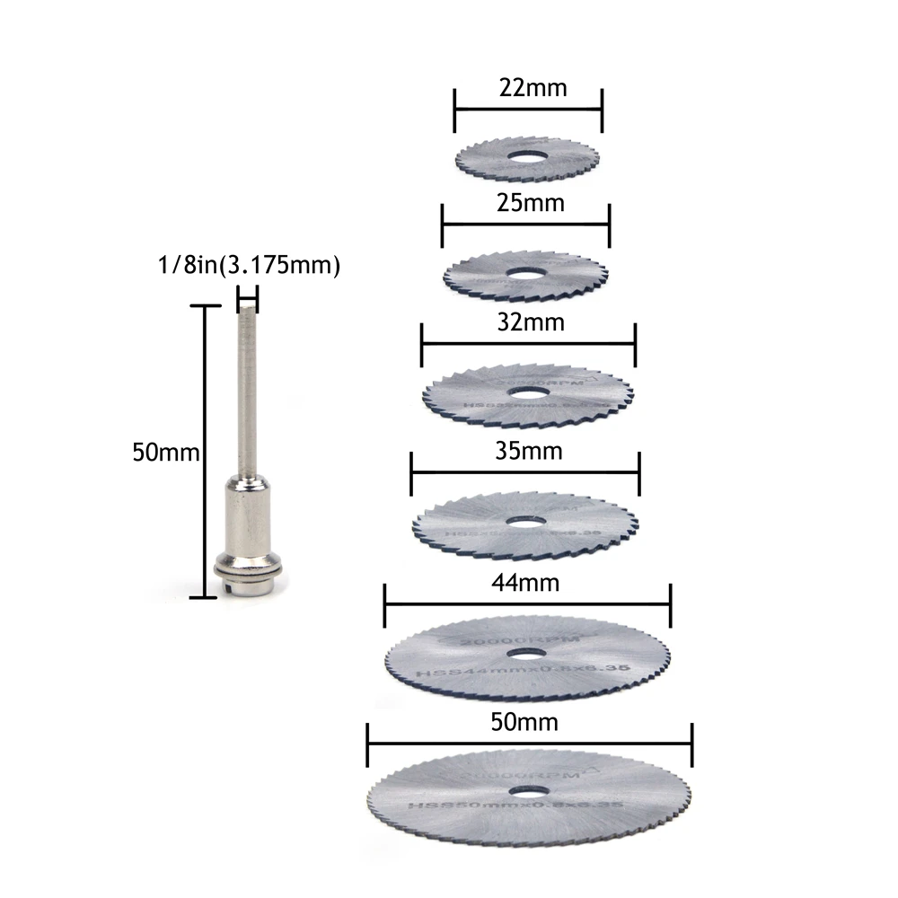 Дисковый нож небольшого размера 6 шт. лезвия для циркулярной пилы+ 1 шт. 3,2 мм диаметр стержня HSS деревянные металлические отрезные колеса для вращающихся электроинструментов Dremel