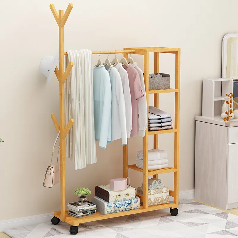 

Japanese Style Bamboo Multi-function Coat Rack Bedroom Simple Modern Removable Hanger Storage Shelves Household Furniture