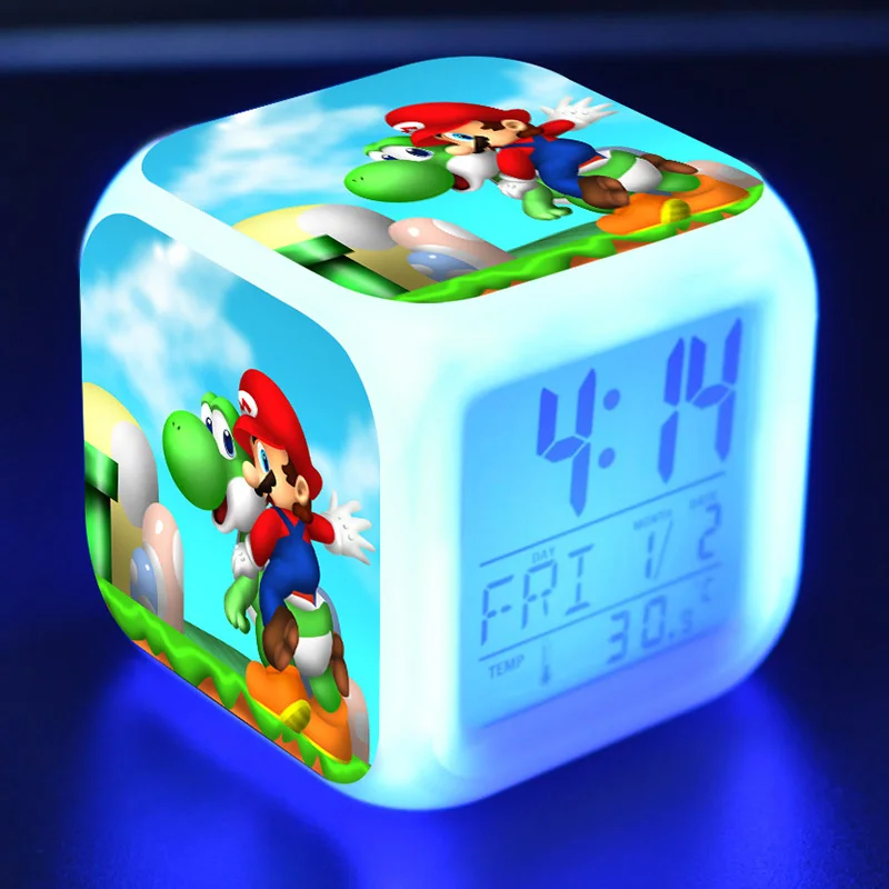 Super Mario Game Figure Juguetes Alarm Clock PVC Colorful Touch Light Super Mario Bros Character Toys for Boys