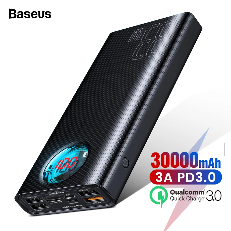  Baseus 30000 mAh power Bank USB C PD3.0 Быстрая быстрая зарядка 3,0 30000 mAh power bank для Xiaomi Mi портативное Внешнее зарядное устройство 