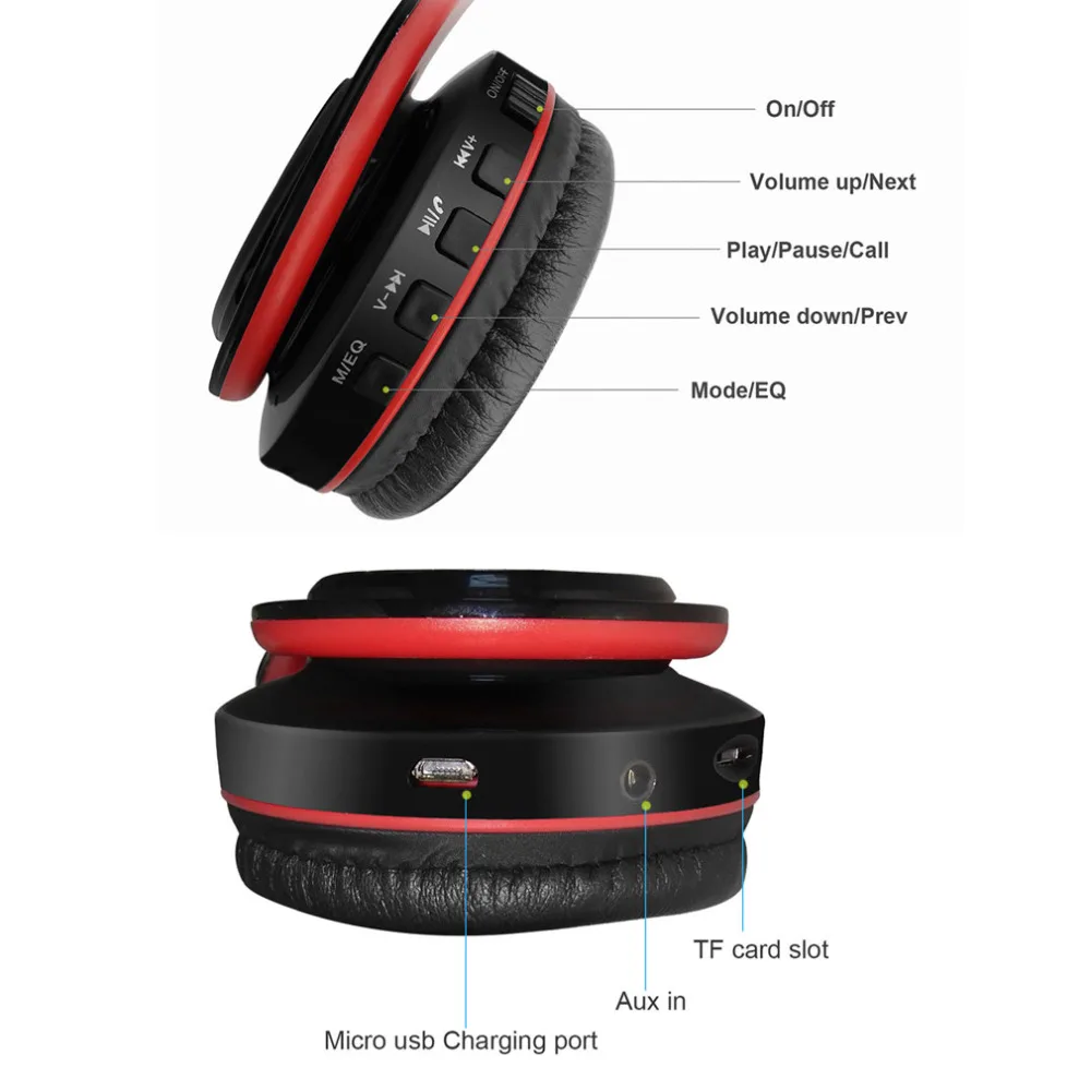 Hi Fi Stereo Bluetooth Headphone Foldable Adjustable Handsfree Wireless Earphones Headset with Mic Support TF for iPhone x xs 8