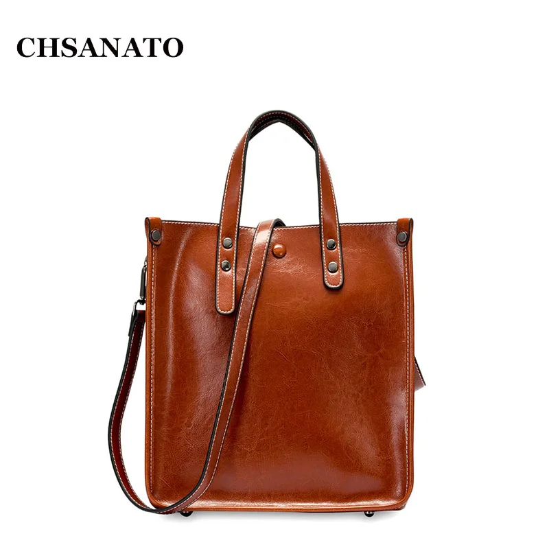 

CHSANATO Women Shoulder Bag OL Designer Handbags Oil Wax Leather Large Capacity Tote Bag Casual Luxury Business Messenger Bag