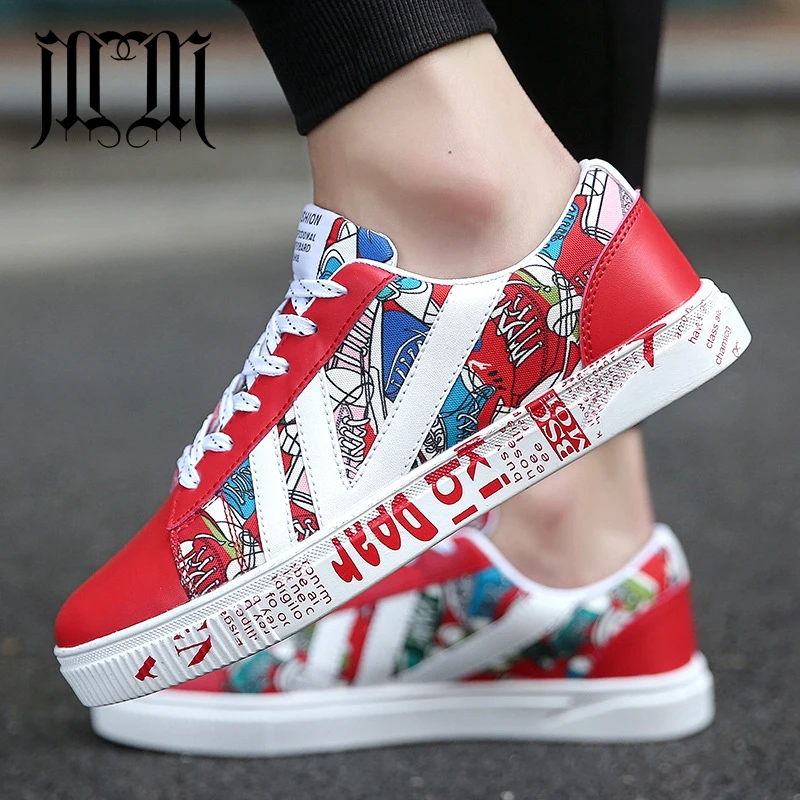 

MumuEli New Mixed White Black Red Fashion Luxury High Quality Shoes Men Breathable 2019 Casual Designer Flat Male Sneakers 1719