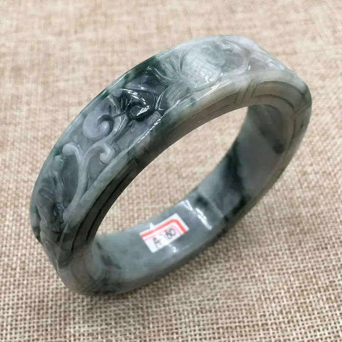 

61mm Vintage Chinese Hand-carved White Green Jadeite Jade Bracelet Bangle 780