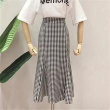 Для женщин юбка длиной до колена летняя высокая Талия русалка юбки офисные плед труба юбка