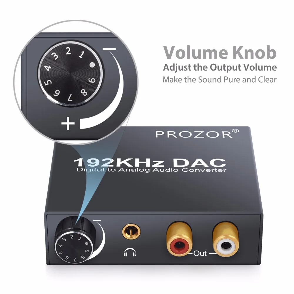  192kHz DAC Converter Digital Optical Coaxial Toslink to Analog L/R RCA 3.5mm Jack Audio Converter A