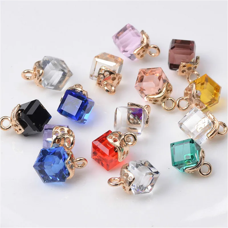 10 Pieces Colorful Crystal Rhinestone Charms Geometric Pendants For