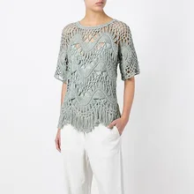 Модная трикотажная открытая футболка Топы женские летние футболки с кисточками D211