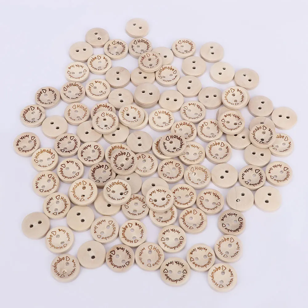 Ручной работы с любовью швейная деревянная пуговица круглые декоративные пуговицы Костюмы швейные принадлежности 100 шт./упак