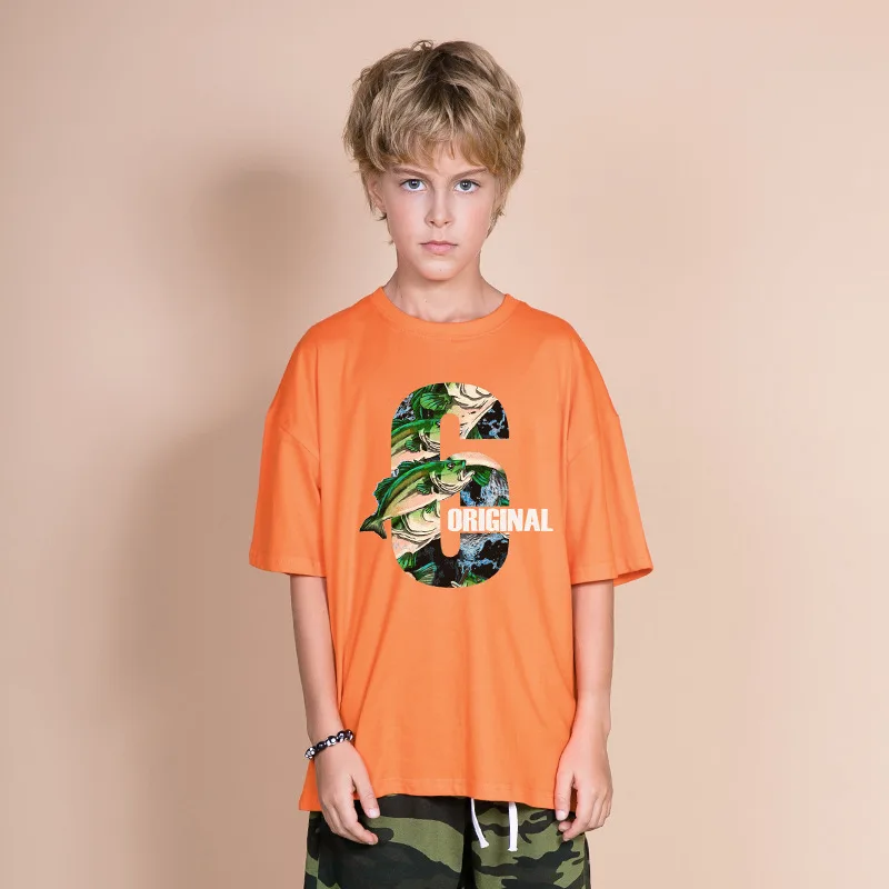 

2019 Boys T-shirt Kids Half Sleeve Boys T Shirts Tops Big Teen High Quality Cotton T-shirt Letter Print Tee Shirt Garcon 10 12