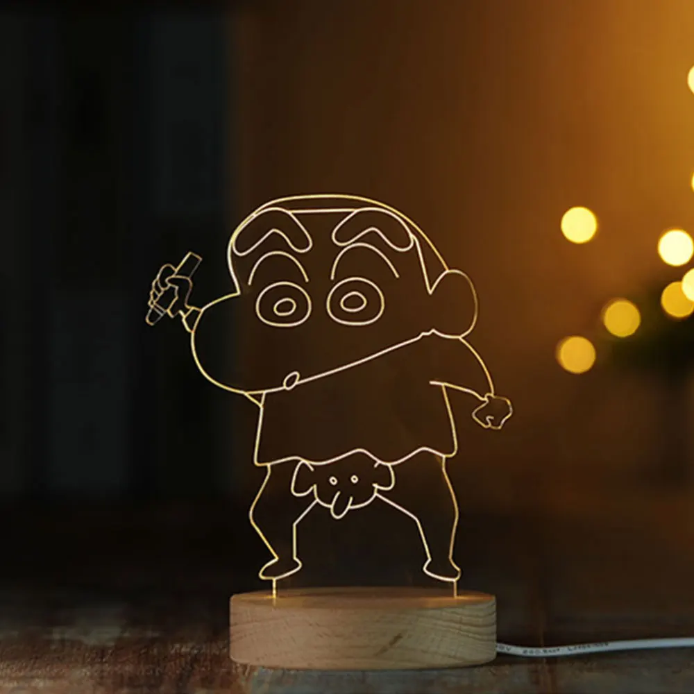 D Crayon Shin-chan аниме Рисунок светодиодный 3d-ночник затемнения визуальный 3D лампа деревянная основа для настольной лампы для Bedromm домашний декор детский подарок - Испускаемый цвет: D