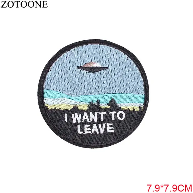 ZOTOONE Round UFO Parches Embroidered Iron on Patches For Clothing DIY Motif Stripes Clothes Stickers Alien Astronaut Badges E 10